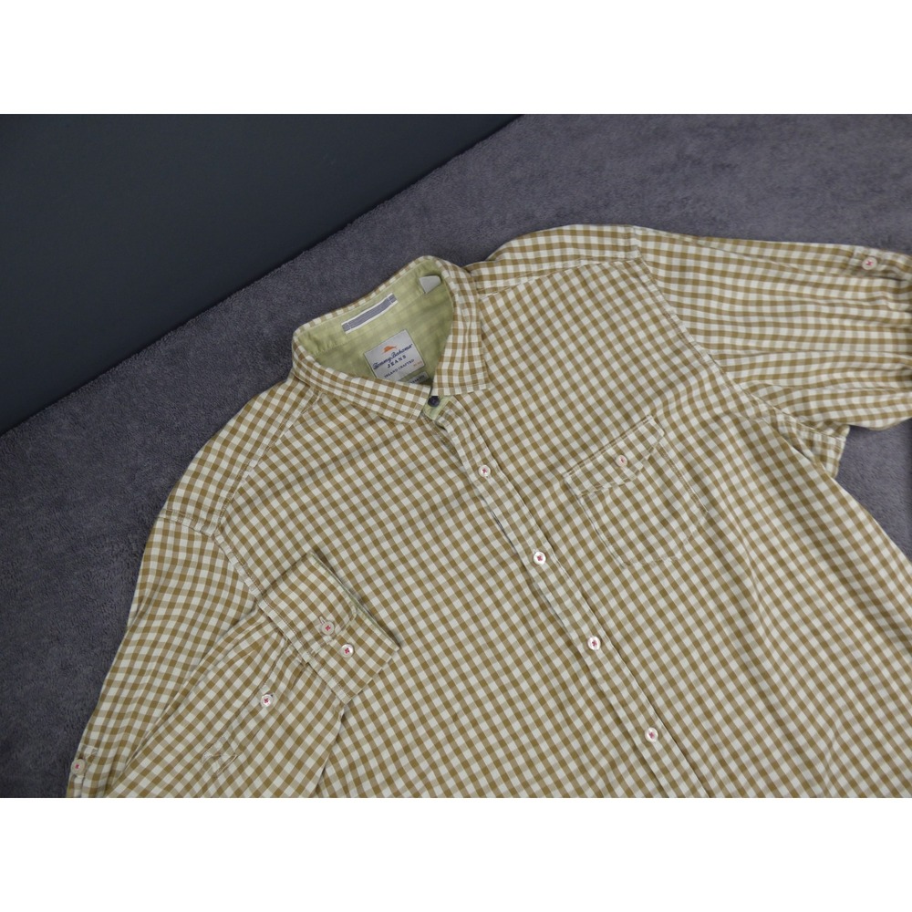 Tommy Bahama Jeans Mens XXL Gingham Check Button Down Shirt Tan Island Modern - Picture 3 of 8